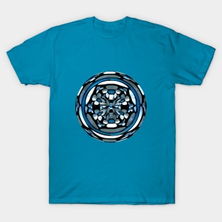 Blue Teal Olive Black and Purple Faux Stained Glass Window T-Shirt